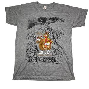 Machu Picchu T Shirt Womens Medium Gray Peru Graphic The Simpsons Llama Tee